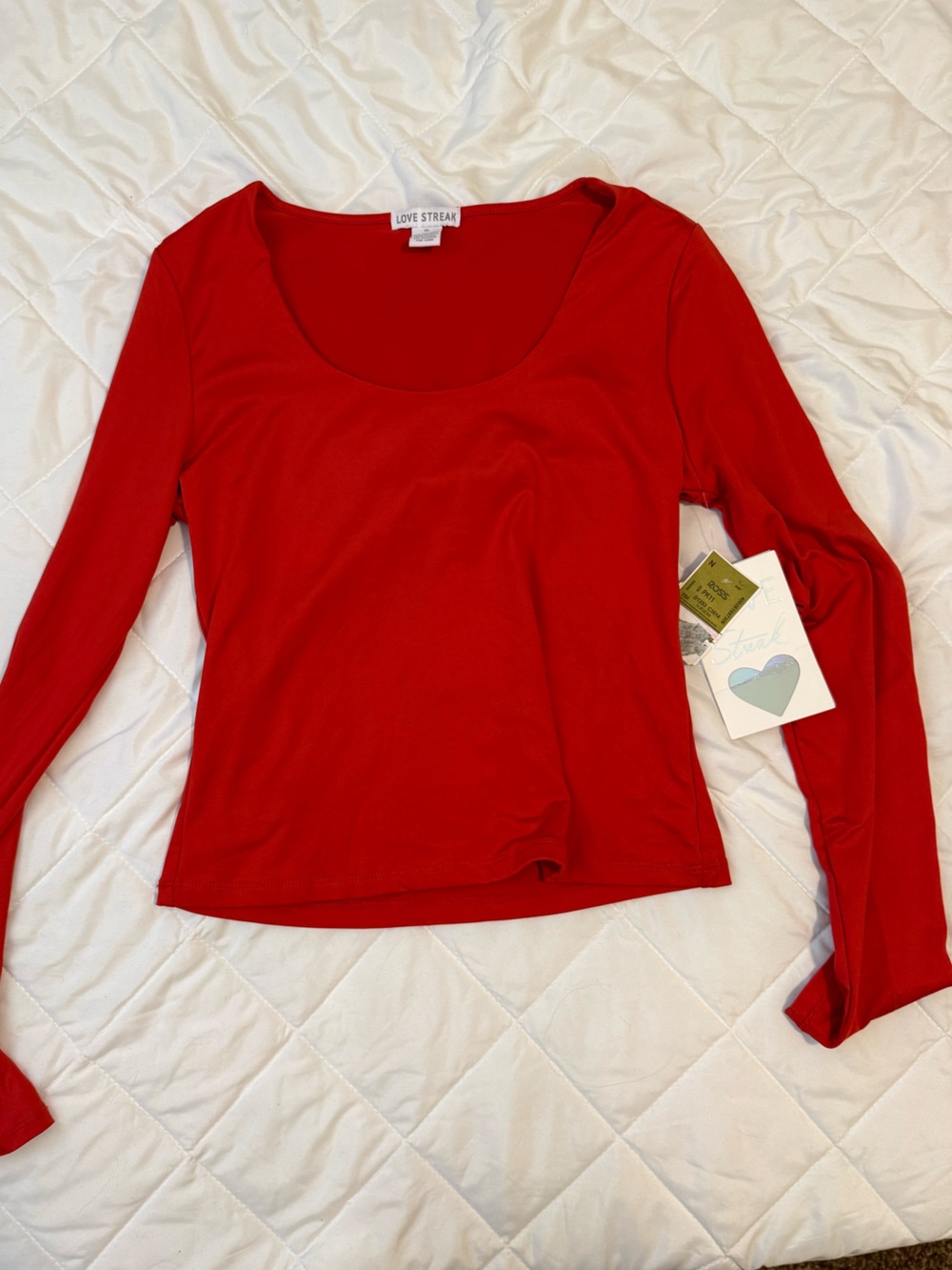 Scoop Neck Long-Sleeve Top in Red